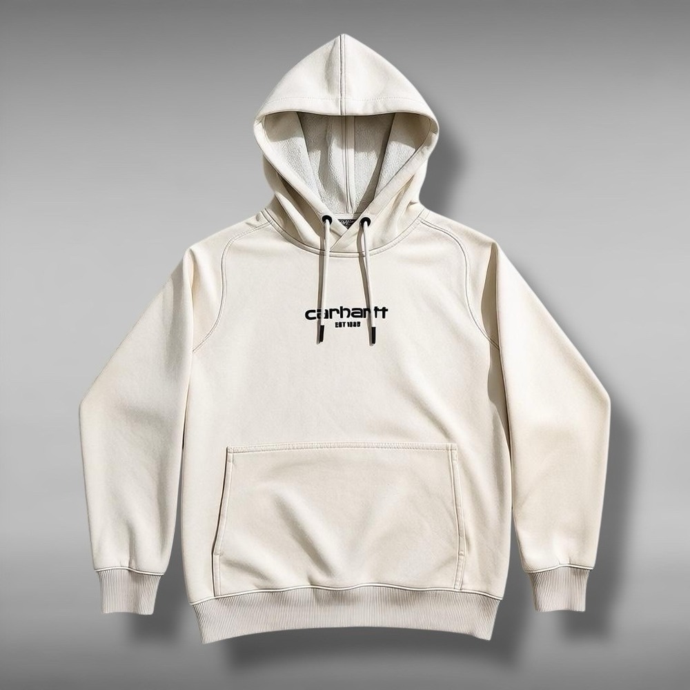 Mens Sz Small Carhartt Relaxed Fit Force Hoodie Logo Sweatshirt Workwear White